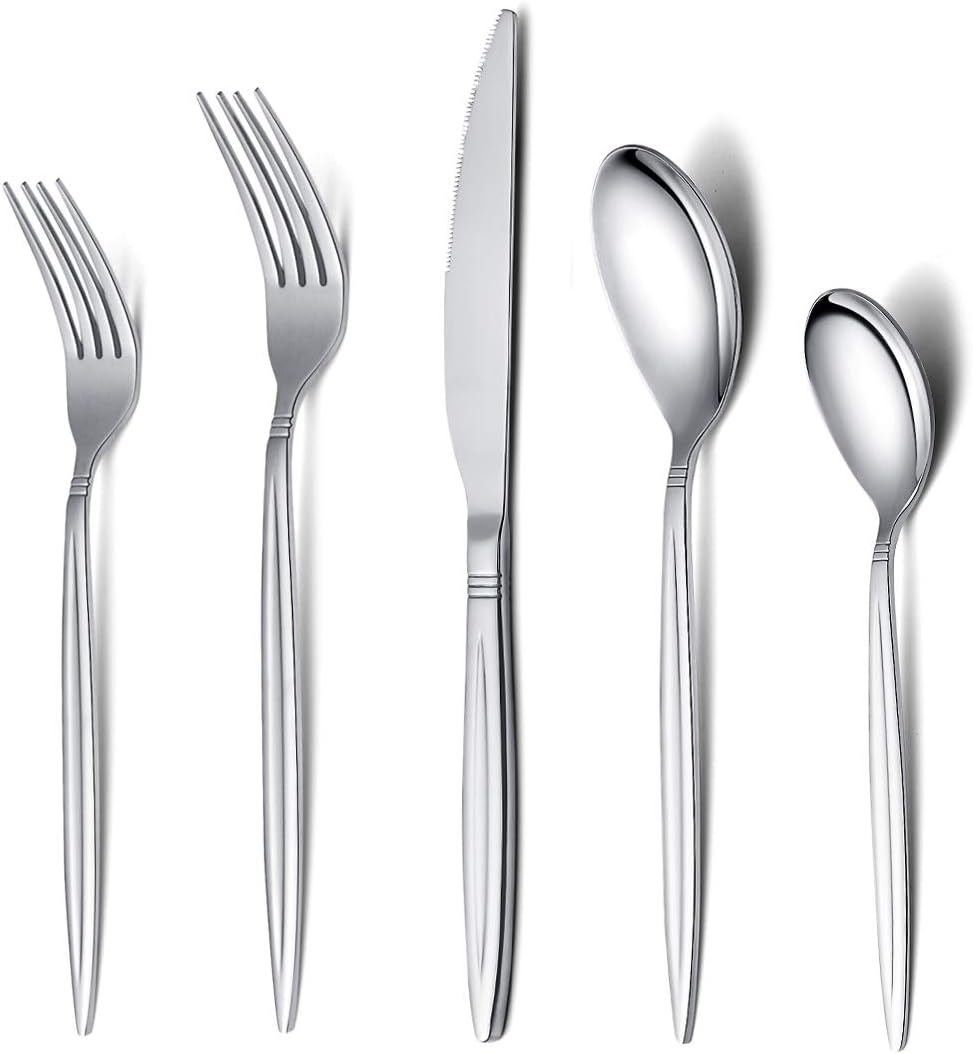 HOMQUEN Flatware Set 20 Pieces, Stainless Steel Silverware Set, Utensils Service for 4, Dishwasher Safe (Mirror Polish)