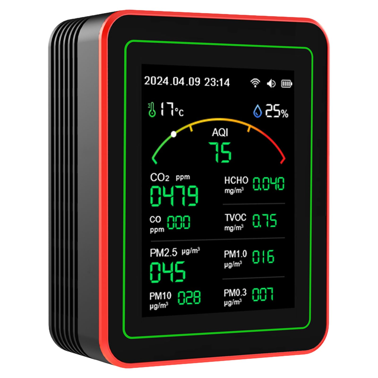 Tsophreniq Black And Red Air Qualities Pollution Meter Detector Co2 Pm2.5 Formaldehyde Tvoc Temperature Humidity Meter Tester Tester