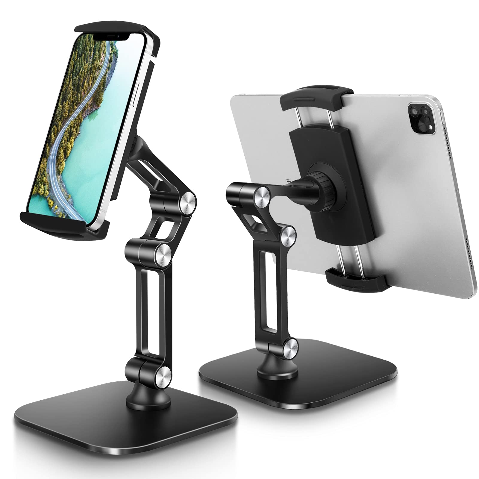B-Land Tablet Stand Holder Adjustable, Universal Desktop Tablet Stand for Desk Foldable Phone Stand Compatible with iPad Pro 12.9,11, Air Mini 4 3 2, Kindle, E-Reader & Phones (4-13") (Black)