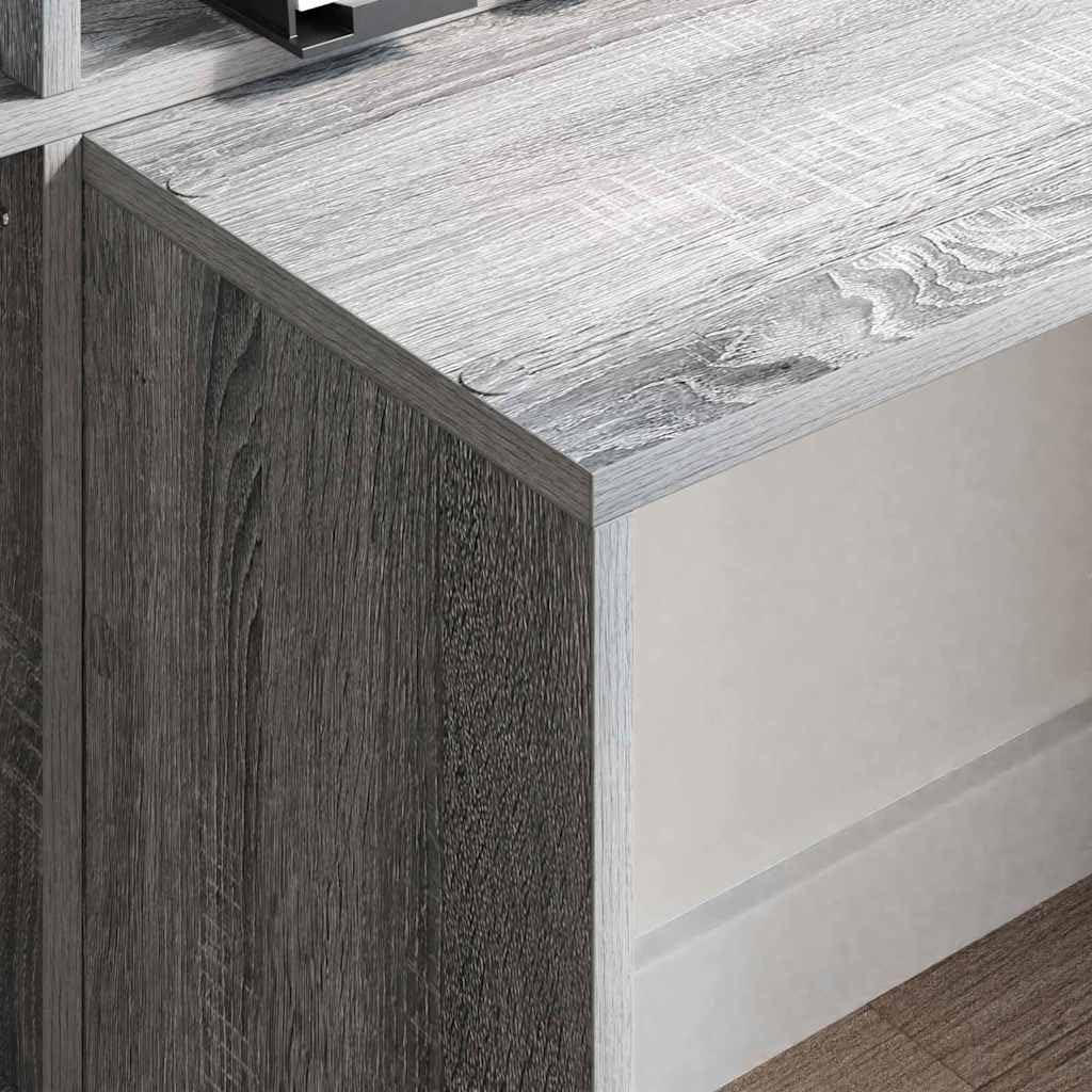 Scrivania in legno Sonoma grigio, 138,5 x 55 x 143 cm, con 4 ripiani, per ufficio, casa, computer, laptop, PC e ordine