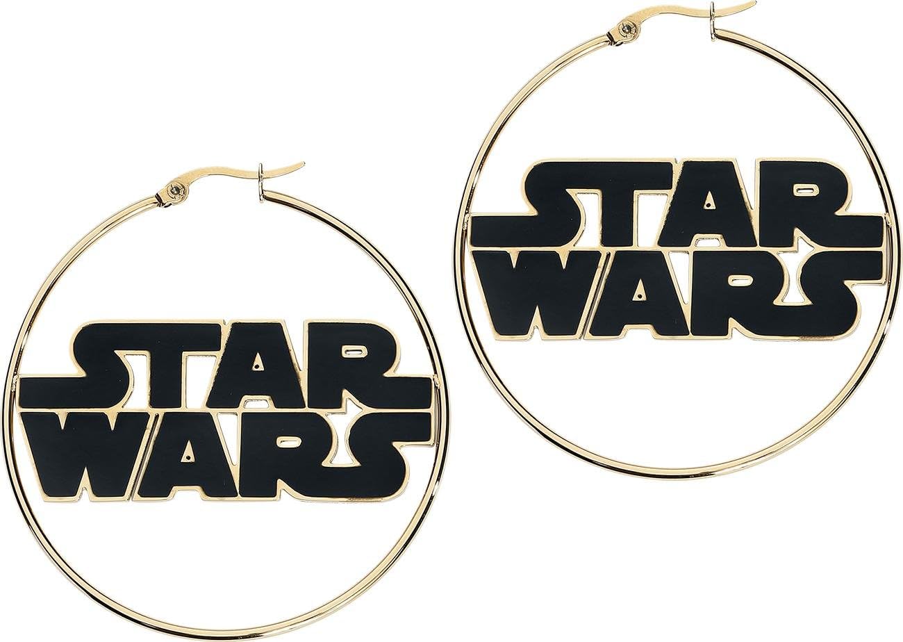 Star Wars Jewelry Logo Stainless Steel Gold IP 50mm Hoop Earrings (SALES1SWMD)