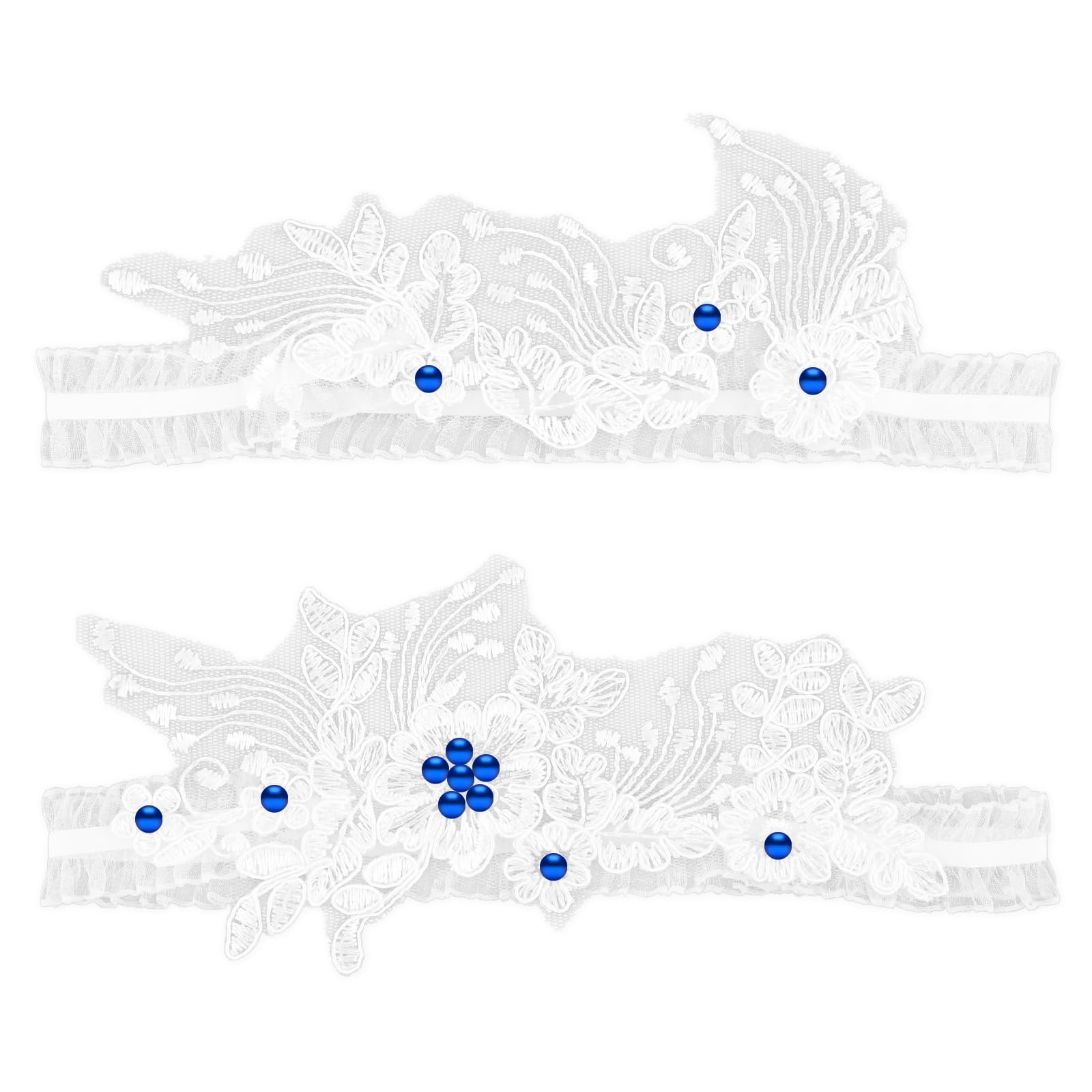 AmabroBride Wedding Garter, 2PCS Lace Floral Garters Elastic Leg Garter Set with Pearls Bridal Accessories for Women Girls