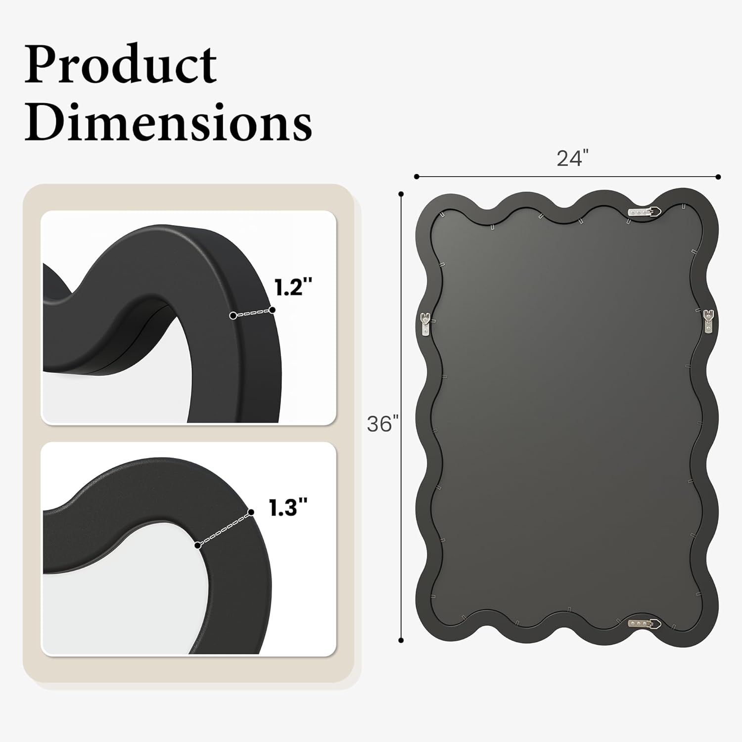 24"x36" Matte Black Wavy Wall Mirror for Bathroom Vanity, Large Solid Wood Asymmetrical Mirror, Irregular Squiggle Mirror for Bedroom, Modern Funky Aesthetic Decor