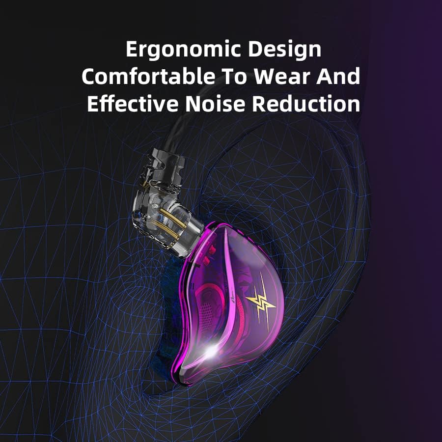 KASOTT QKZ ZXT in Ear Monitor Headphones, Wired Earphones Stereo Bass, HiFi Wired Earbuds, Dynamic Dual Driver Gaming Earbuds with Detachable Cable for Musicians, Singer (Purple)