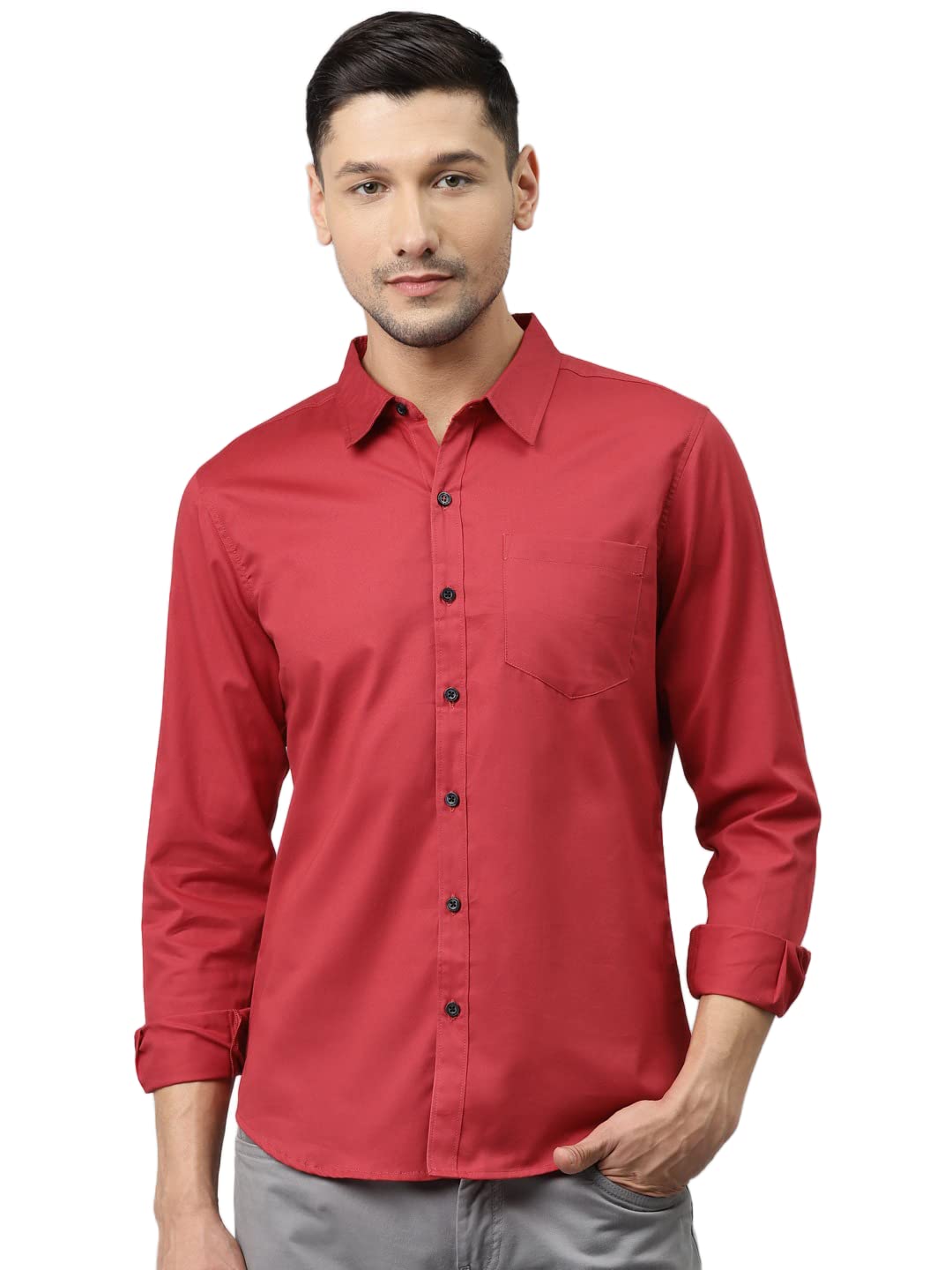 Hubberholme Men's Regular Fit Cotton Solid Casual Shirt - Soft Stylish Full Sleeves Shirt