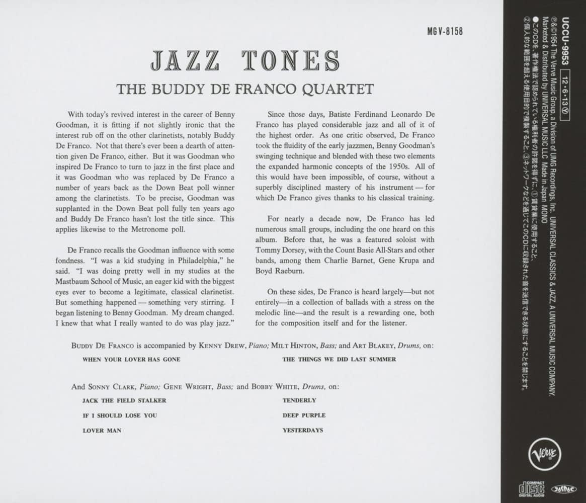 THE BUDDY DE FRANCO QUARTET BUDDY DEFRANCO QUARTE - Jazz Tones - Disque CD