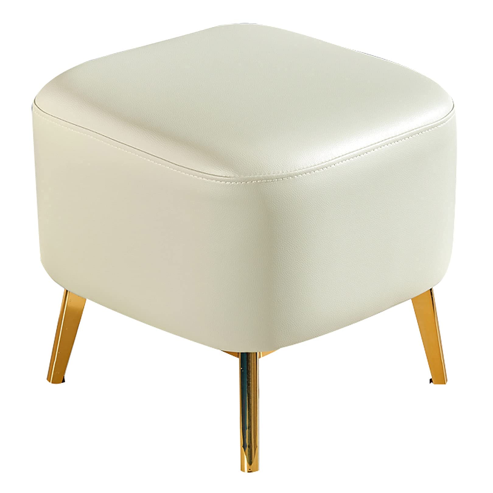 Tabouret bas en cuir PU beige et finitions en acier inoxydable pour un intérieur moderne