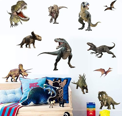 Miniatura 5 de Calcomanías de pared de dinosaurios para habitación de niños, despegar y pegar, calcomanías de arte de pared extraíbles para dormitorio de niños,