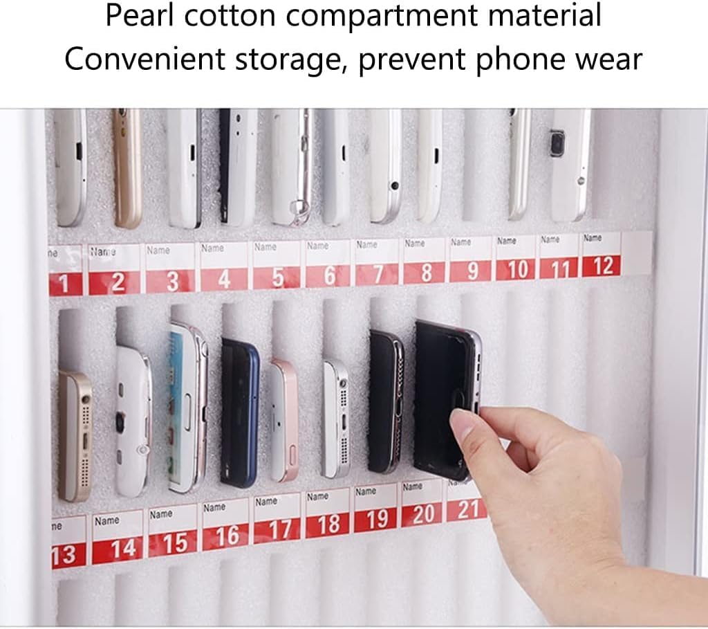 Mobile Phone Storage Box Transparent Acrylic Mobile Phone Security Locker with Key,Locked Cell Phone Storage Cabinet - 24 Slot Aluminum Alloy Locker Box with Handle - Secure Mobile Device Or