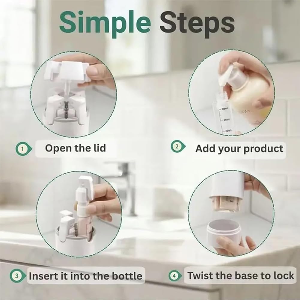 Dispenser da viaggio 4 in 1, con scala ed etichetta, dispenser portatile a prova di perdite, ricaricabile, per shampoo, articoli da toeletta per voli, borsa da palestra, weekend fuori casa, 2 pezzi