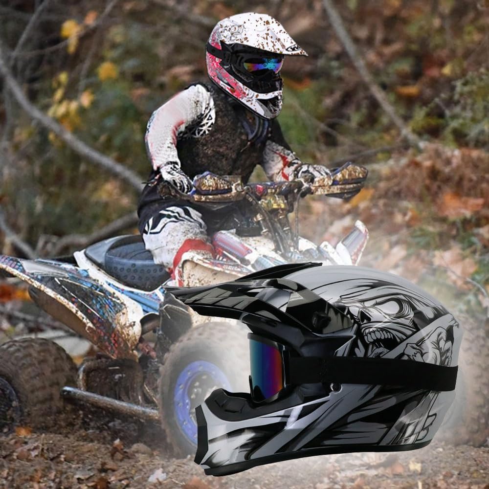 Cascos de Motocross para NiñOs Y JóVenes, BMX, MX, ATV, Dirtbike, Casco de Motocicleta con Gafas, Guantes Y MáScara, Juego de 4 Piezas, Aprobado por Dot