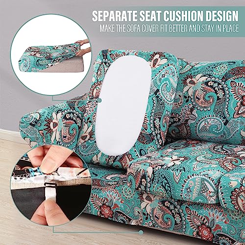 Lamberia-Printed-Sofa-Cover-High-Stretch-Sofa-Slipcovers-2-Piece-Armchair-Slipcover-with-One-Separate-Cushion-Cover-Elastic-Bottom-Floral-Pattern-Pet-FriendlyGreen-Armchair Lamberia Printed Sofa Cover High Stretch Sofa Slipcovers 2 Piece Armchair Slipcover with One Separate Cushion Cover Elastic Bottom Floral Pattern Pet FriendlyGreen Armchair