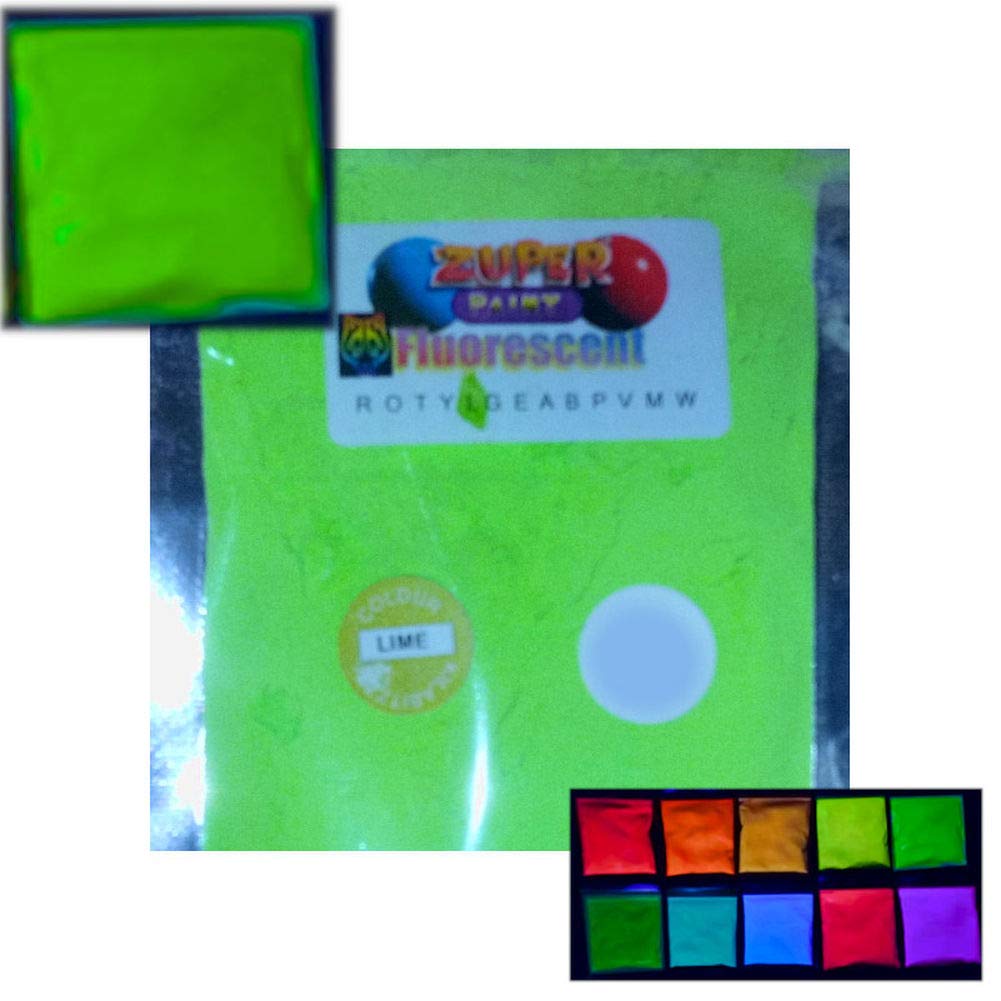 Zuperpaint 25G Lime Fluorescent Neon Ultraviolet Uv Blacklight Glow Powder - Choose From 10 Colours (25G Lime)