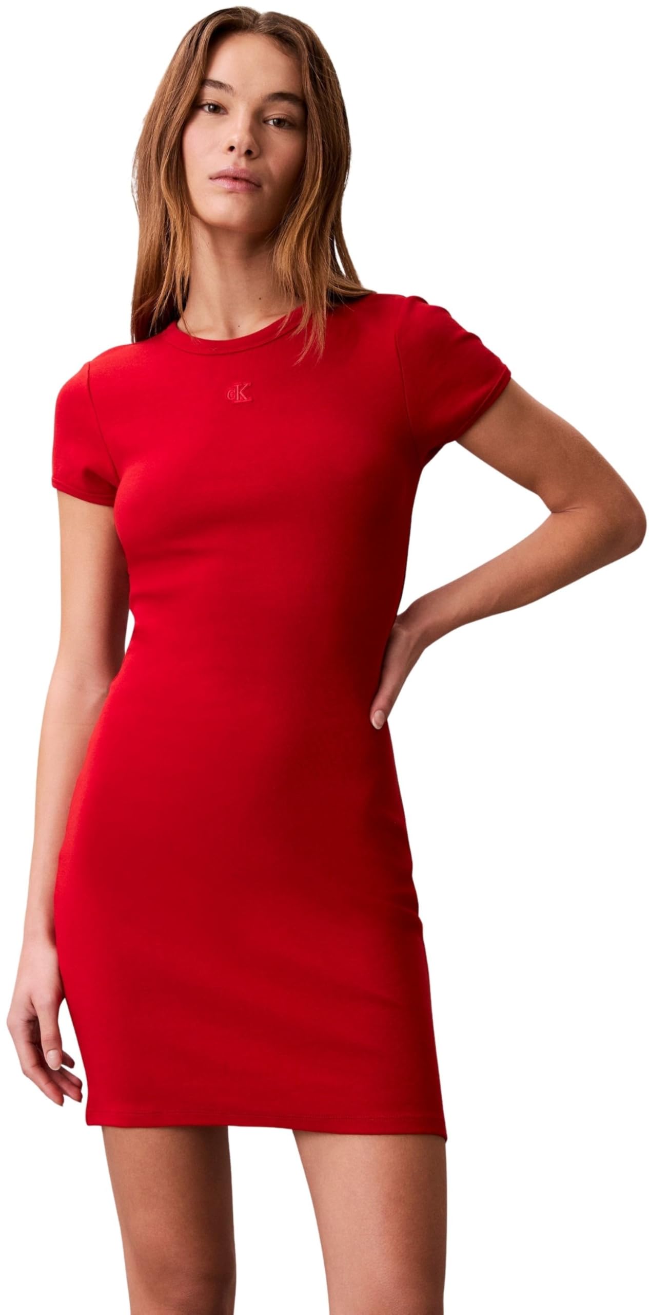 Calvin Klein Donna Abito a T-Shirt Mini con Scollo Rotondo