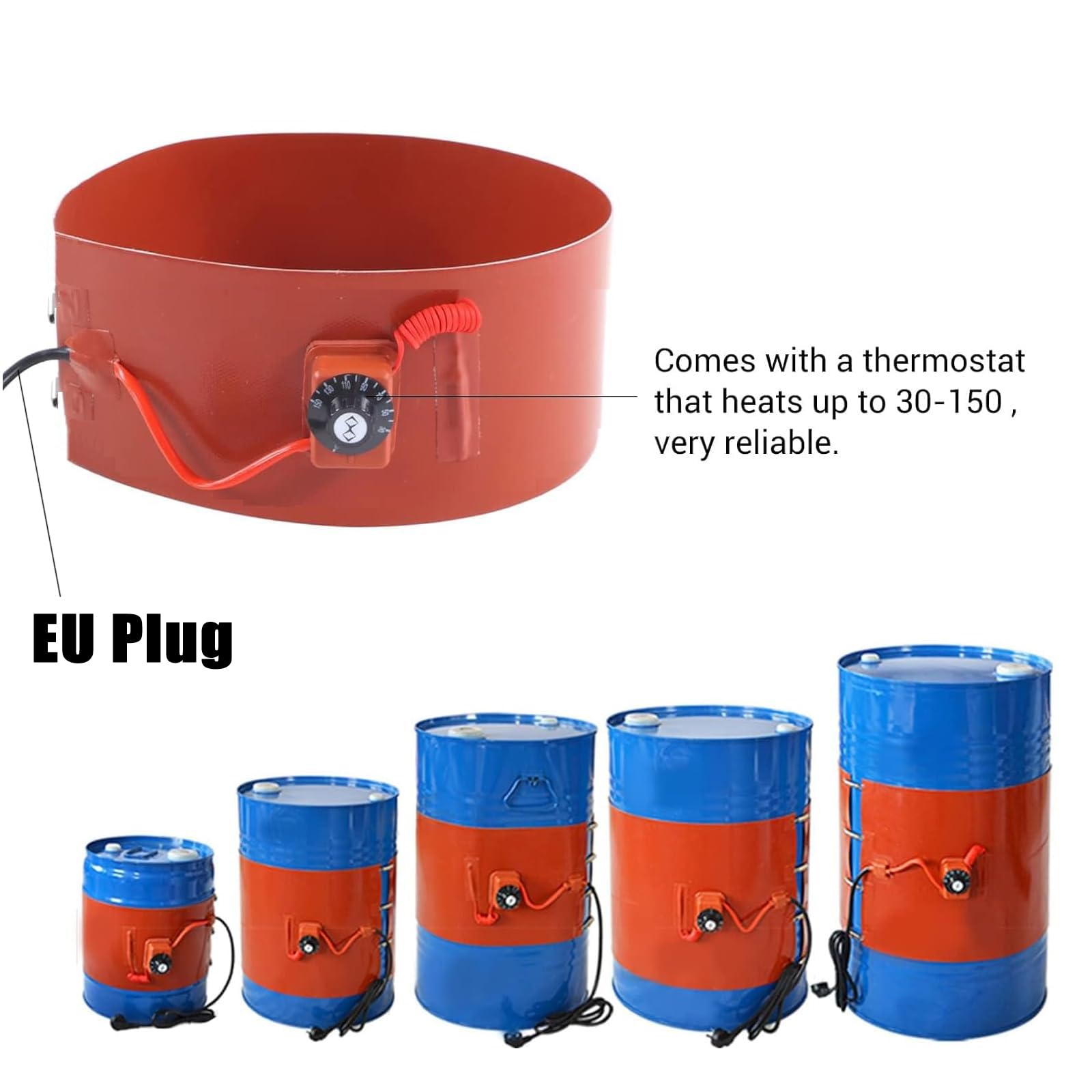 Chauffe-Fût Métallique 1000 W, Chauffe-Fût Électrique Standard 60-200 L (44 Gallons) Avec Coussin en Silicone, Température Réglable de 30 À 150 °C, Bande Chauffante pour Fût (250 * 1140mm 1200W)