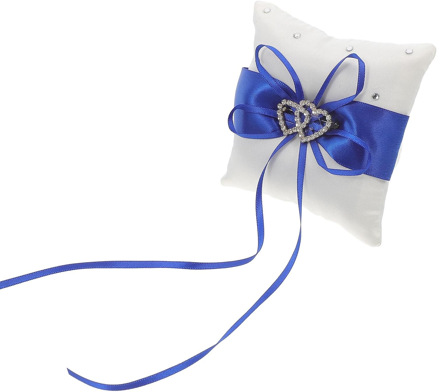 INOOMP Double Heart Blue Rhinestone Wedding Ring Bearer Pillow Cushion for Engagement and Wedding Party Decoration