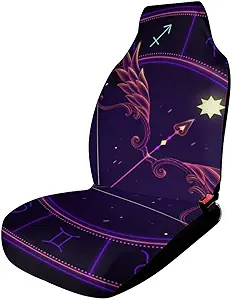 Deluxe Quality Front Seat Covers Non-Fading Auto Seat Cover Protector for Car Vehicles, Feather Bow Arrow Neon Astrology Sagittarius Zodiac Car Seat Covers Seat Pad Protectors
