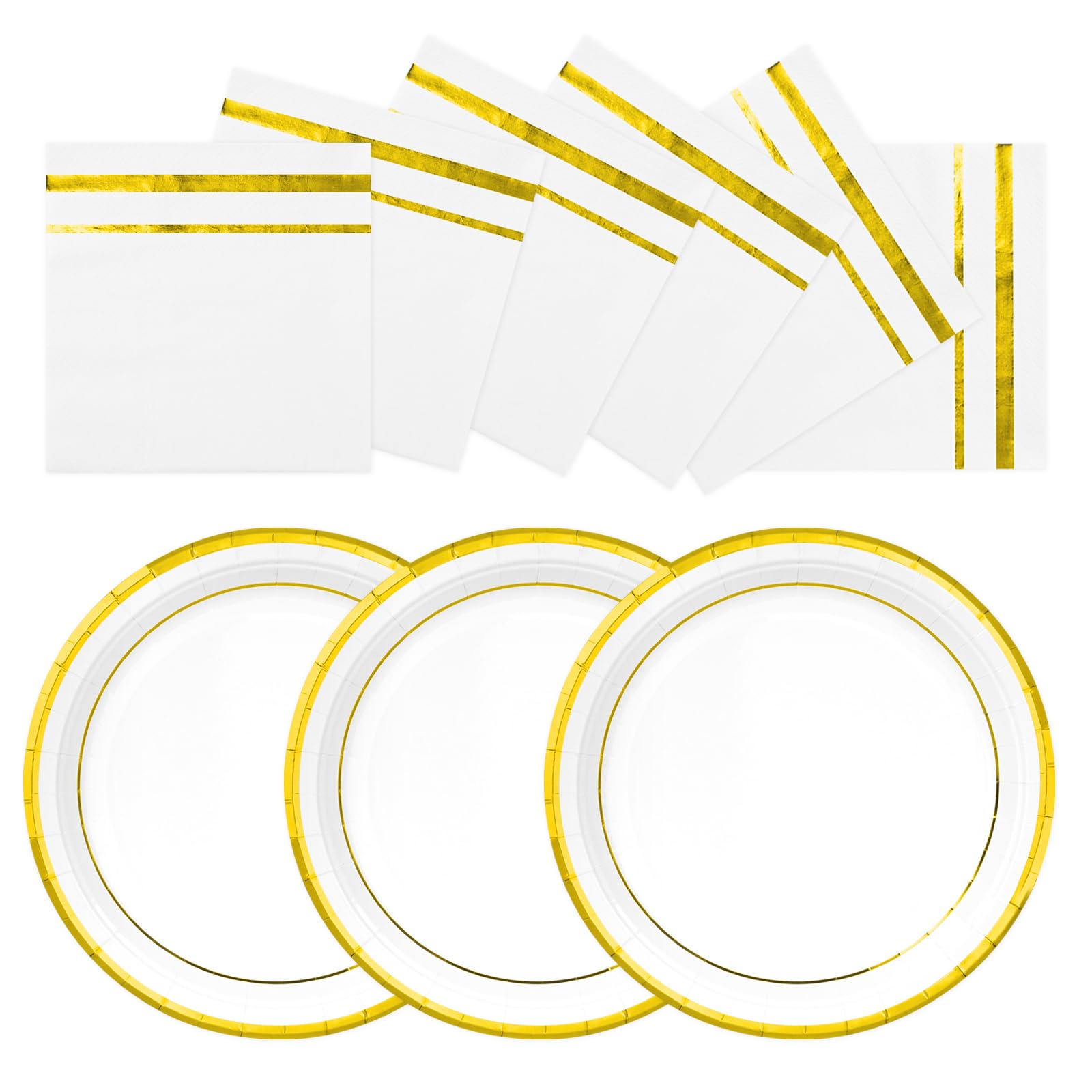 LAWALEISHE 48Pcs Gold Paper Plates, Disposable Paper Plates and Napkins, 9 inch Strong Picnic Plate, Hot Stamped Party Tableware Set 24 Guests for Birthday Wedding