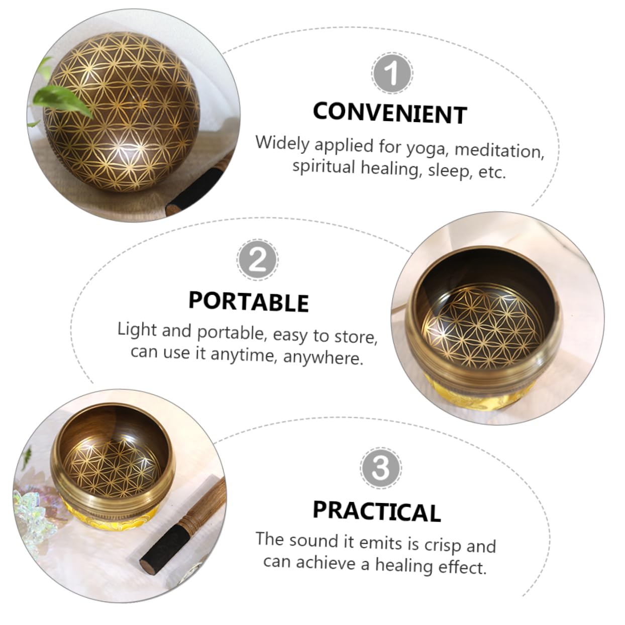 ifundom 1set Ciotole Tibetane Per Meditazione Strumento Musicale Per Terapia Del Suono Con Accessorio Per Relax e Benessere Ambienti Meditativi