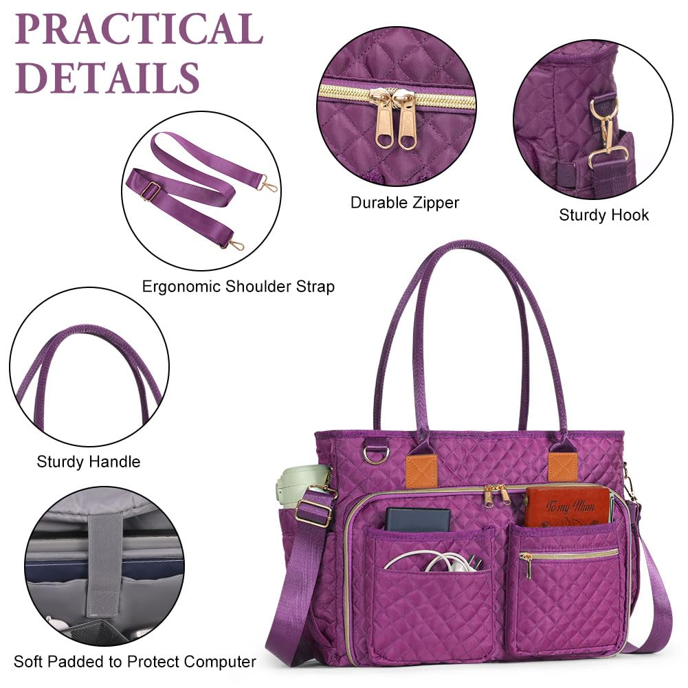 Bolsa de Profesora, Grande Bolso Portatil Mujer, Bolsa para Portátil Mujer con Compartimentos Aislantes, Resistente al Agua para Trabajo Negocios Escuela