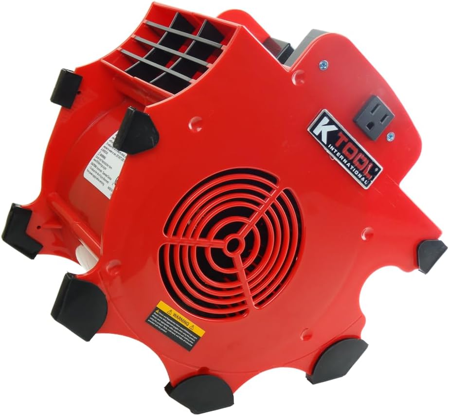 K Tool International 77702 Utility Floor Blower Fan, 300 CFM, 3 Speed Motor, Overload Protection, Impact Resistant ABS, 180 Watt, 110-120V, 60Hz, 12 Amp, 4 Angle Positions, Indoor/Outdoor, Red