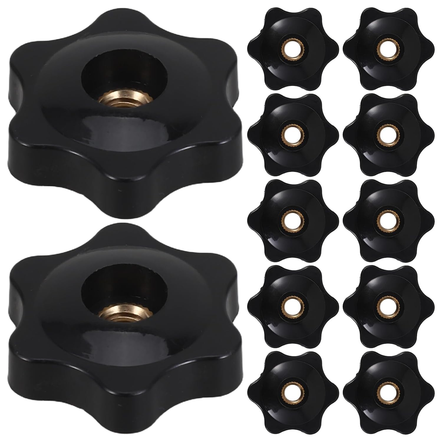 UPKOCH 12pcs M8 Star Knob with 1/4" Female Thread Copper Core Hex Nut Black Hand Tightening Knobs for Machinery Clamping and Tool Replacement