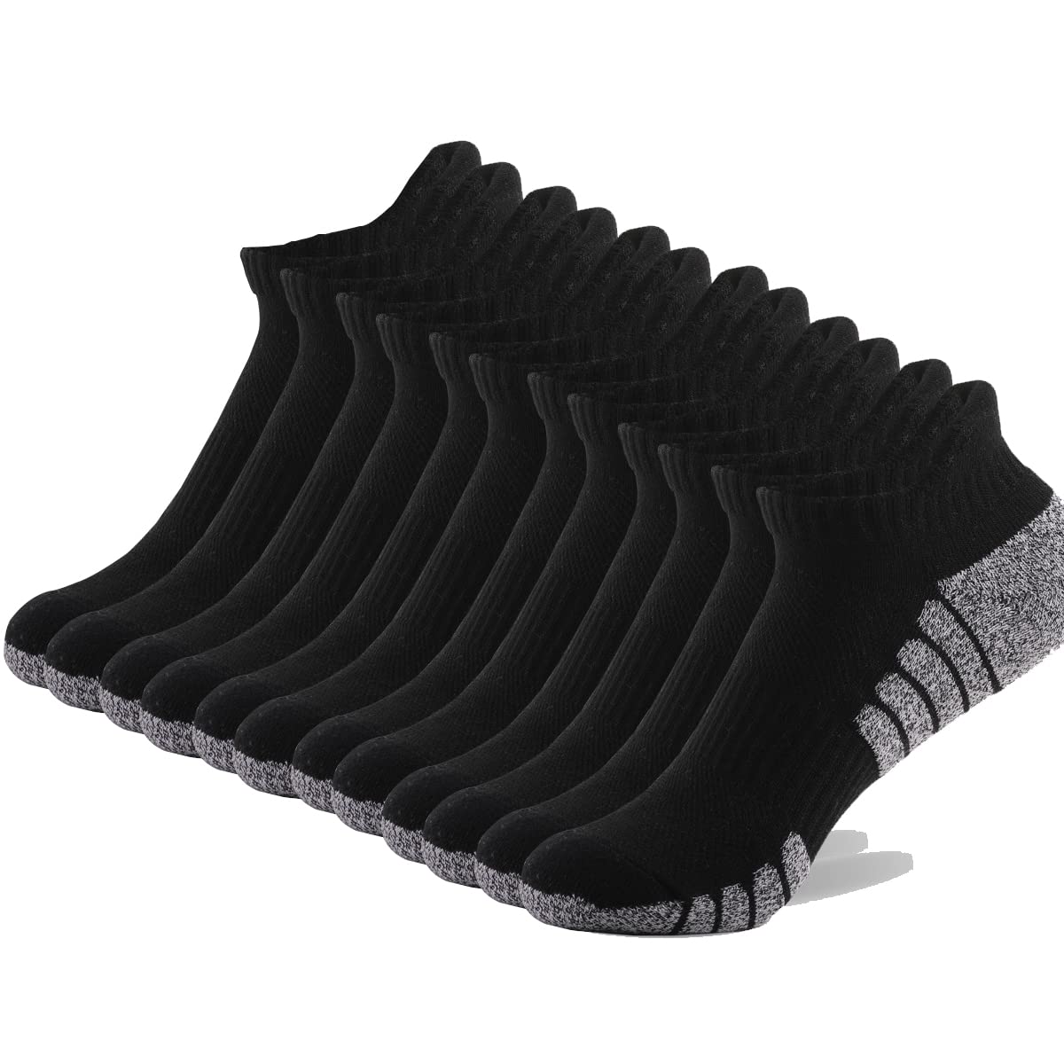 Herrensocken, 12 Paar, Anti-Blasen, gepolstert, atmungsaktiv, Laufsocken, Baumwolle, Sportsocken, niedrig geschnitten, athletische Sportsocken, Schwarz , 3-5