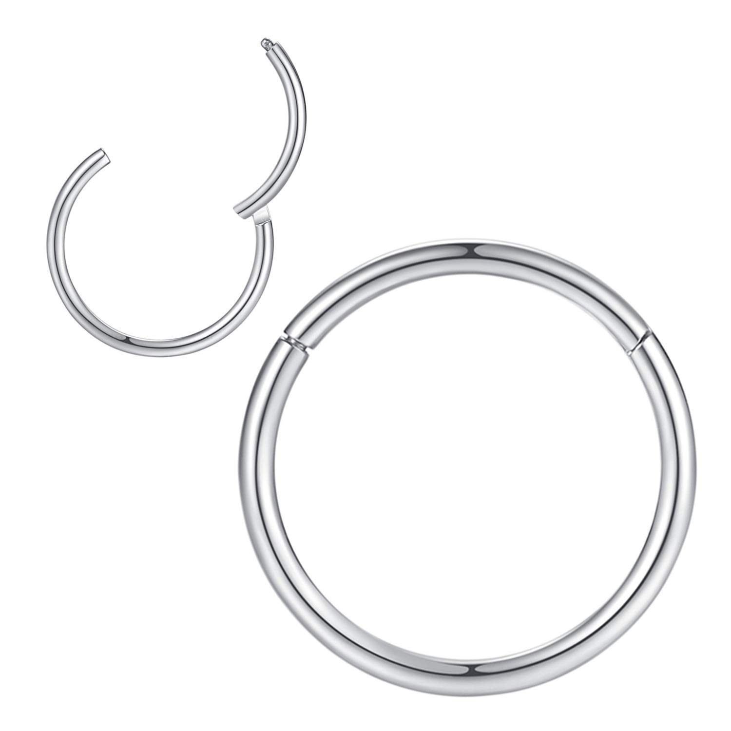 Popuhoops 316L Surgical Steel Hinged Nose Rings Hoop Suptum Ring Body Piercing Lip Rings Helix Cartilage Rook Earrings 20G 18G 16G 14G 12G 10G 8G, Diameter 5mm to 16mm, Gold-Rose Gold-Silver-Black — view 13