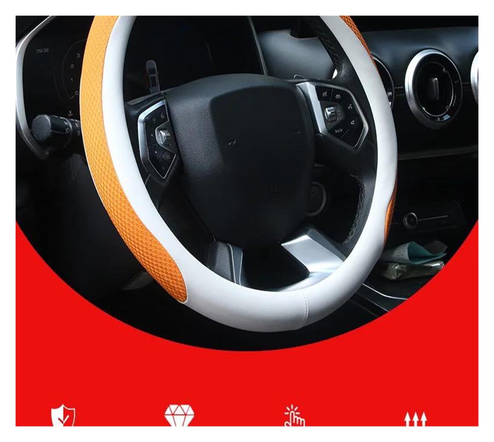 Volantes Protector para Volante Coche Cuero Genuino Fibra Carbono Mujer Hombre Verano Invierno para Maxus para LDV T60 Funda Volante(Orange O-Type)