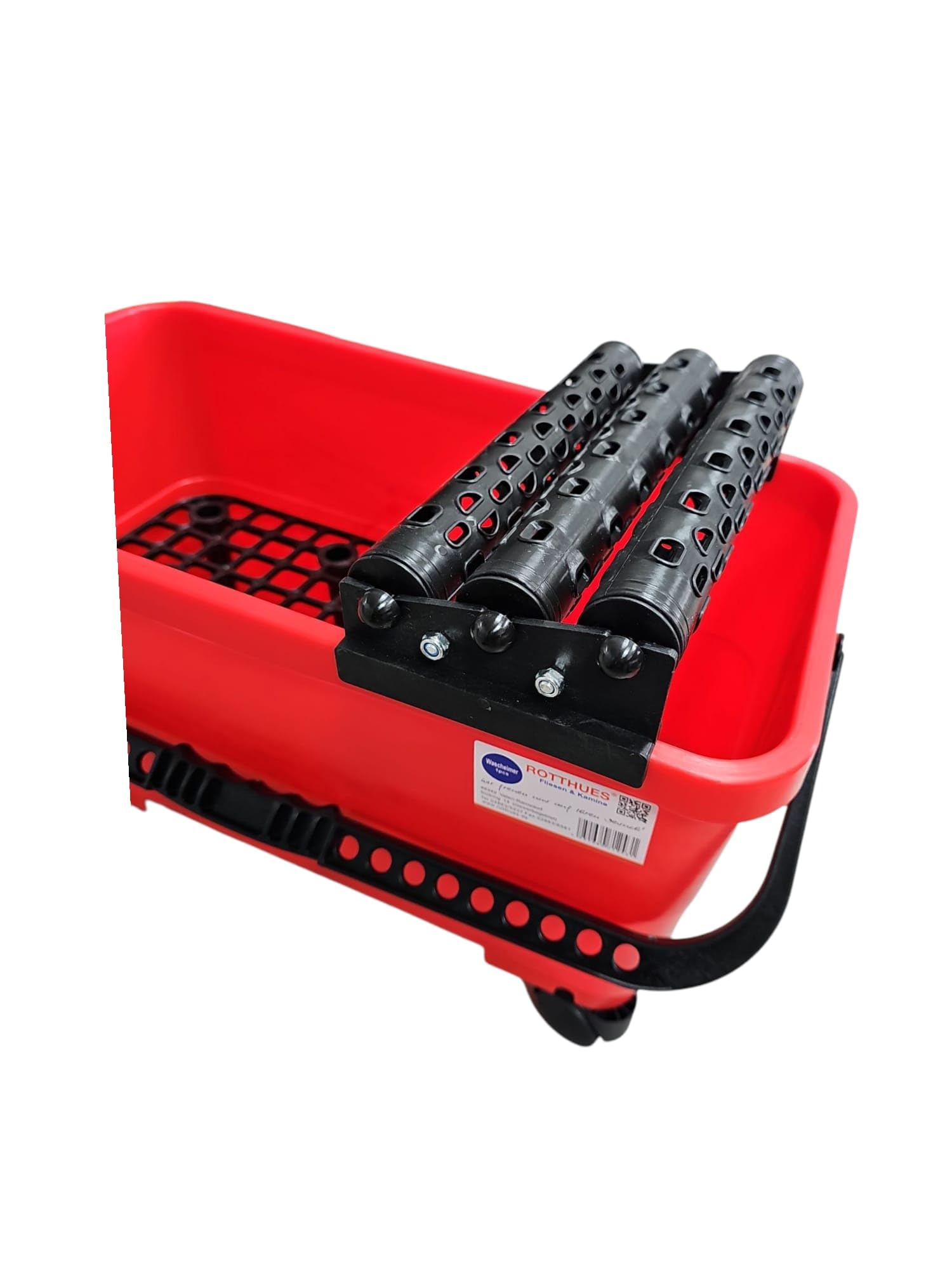 Fliesen-Wascheimer-Set 2 24 Liter 3-Fach Rollenaufsatz mit Fugbrett, Schwammbrett, Diamtscheibe & Edelstahl-Zahnkelle 10mm aus Kunststoff