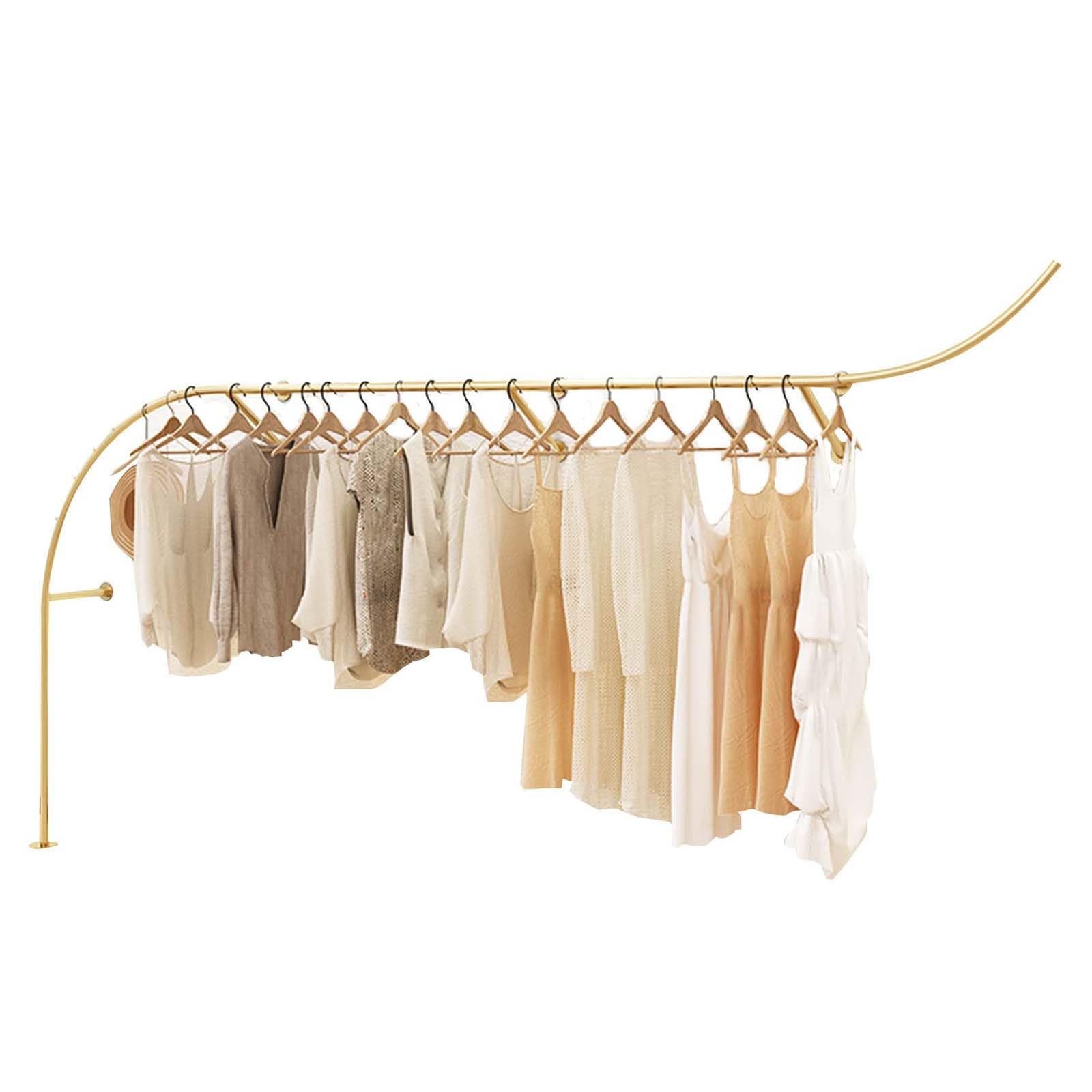 HPTHLY Gold Closet Rod Clothing Racks - Modern Industrial Pipe Wall-Mounted Garment Organizer Shelf For Home Cloakroom Display, Boutique Store Retail Display (Gold-350Cm)