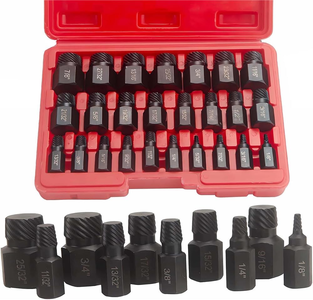 Screw Extractor Set, 25 Pcs Hex Head Multi-Spline Bolt Extractors, Efficient Steel Tool for Easy Removal of Stripped Bolts for Power and Hand Tools