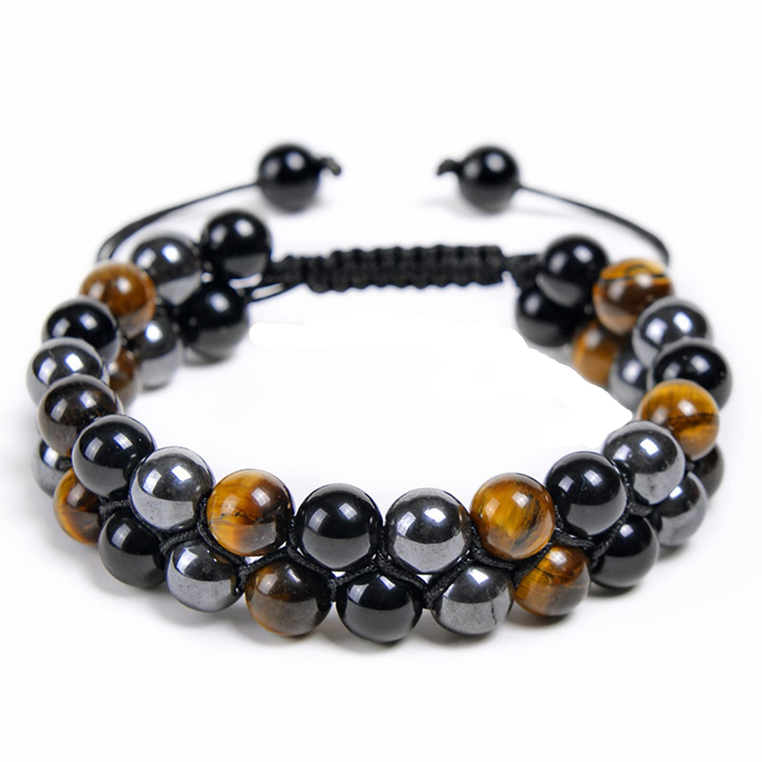 GuangdadaTriple Protection Bracelet,Genuine 8mm Tiger Eye Hematite Black Obsidian Bead bracelet for Men Women,bring Luck and Prosperity and Happiness,Healing Stones Bracelets,Handmade Crystals Bracelet