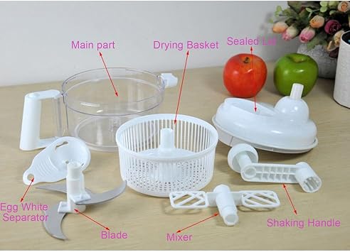 Mini Food Chopper, Salsa Maker Mini Food Processor Mixer Blender Manual Vegetable Chopper Full Function Hand Cranked Vegetable Cutter for Onion Garlic Salad Meat Fruit Ice