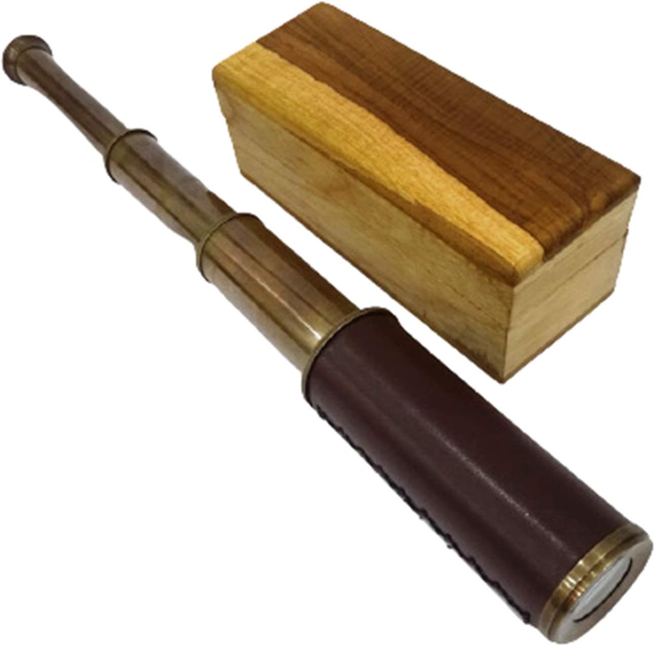 Antique Style 14 Inches Telescope Extending Nautical Marine Natural Wooden Box Gift Rustic Vintage Home Decor Gifts