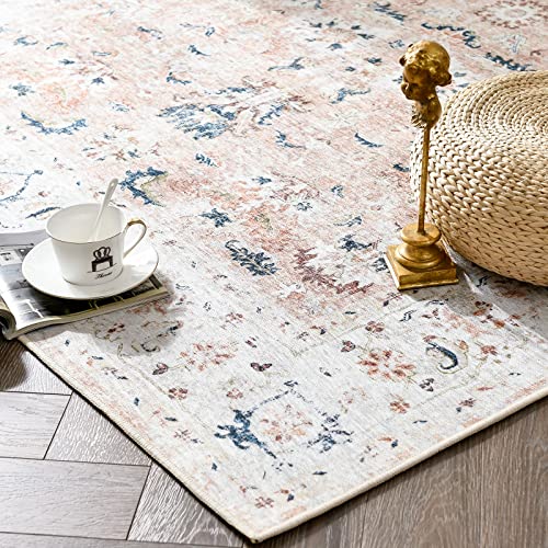 Collact Runner Rug 2X5 Area Rug Persian Rug Vintage Distressed Blush Pink Entrance Chenille Thin Rug Floral Print Carpet Non Slip Boho Farmhouse Kitchen Living Room Bedroom Dining Room #TOP2