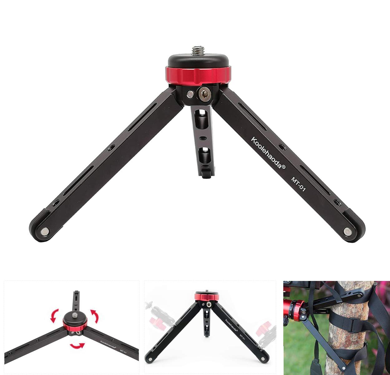 Koolehaoda Mini Tripod Portable Desktop Tabletop Tripod Stand CNC Aluminum Alloy with 1/4 and 3/8 Screw Mount for Cameras Camcorder Gimbal Stabilizers,Max Payload of 66 Lbs/30Kg