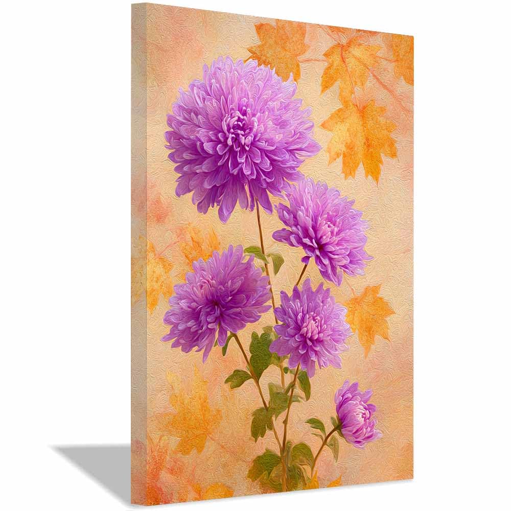 Xeniou Multicolor Flower Canvas Wall Art Watercolor Fall Chrysanthemum Canvas Wall Art, For Bedroom Bathroom Living Room Home Wall Decor(Multicolor)-60X90cm Framed