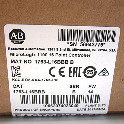 ALLEN BRADLEY 1763-L16BBB Controller, 8 KBYTE, MICROLOGIX 1100, 10 Digital Input, Battery Backed, RAM Memory, 24 Volt DC, 6 Relay Contact OUTPUTS