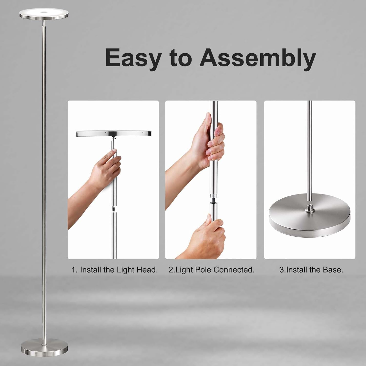 SUNMORY Floor Lamps for Living Room, 32W/3000LM Super Bright LED Floor Lamp with Remote Control, 69" Tall Standing Lamp with Stepless Dimmable, Modern Torchiere Corner Lamp for Bedroom, Office Nickel