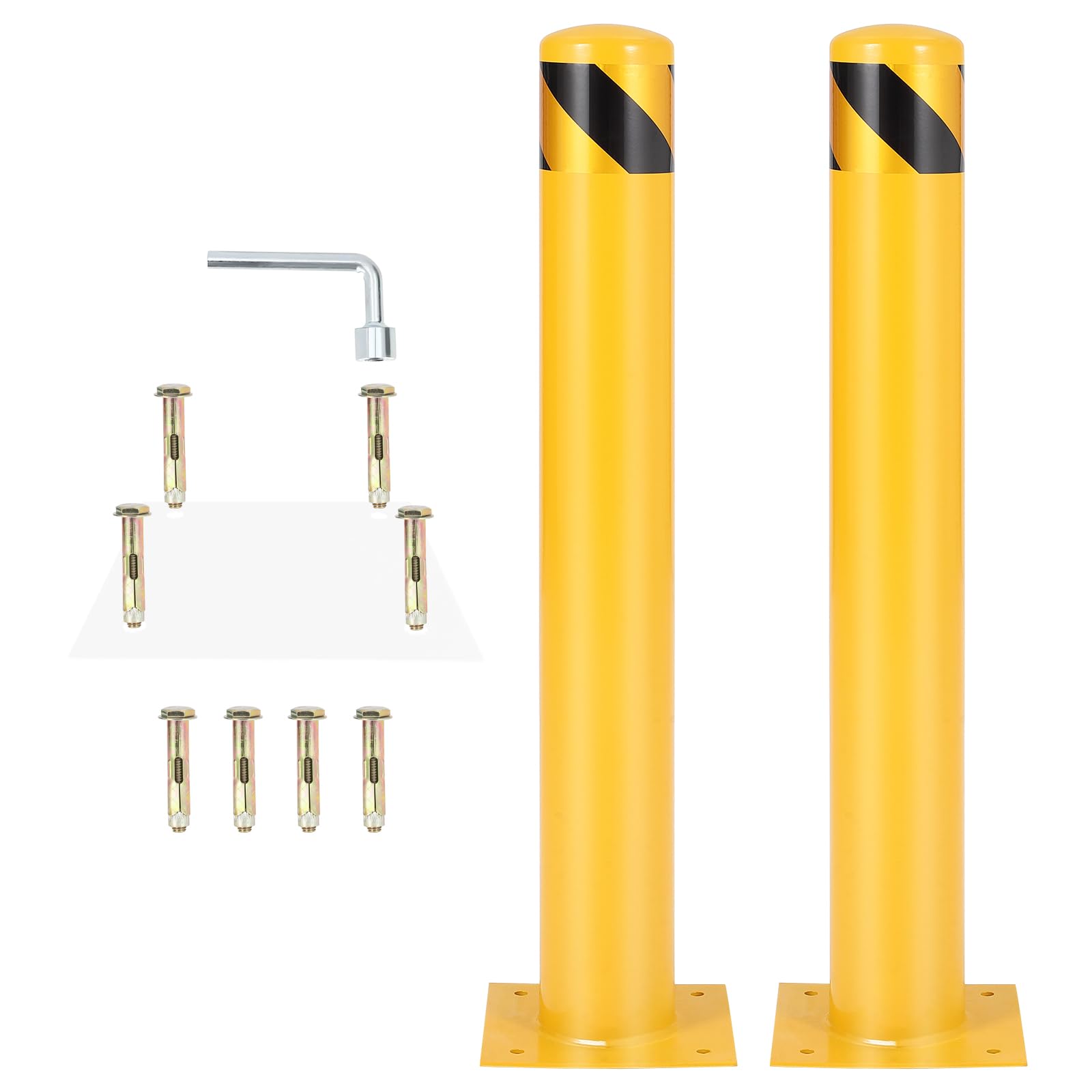 Juego de 2 Bolardos de Seguridad de Acero Q235 91 cm x 11,4 cm, Poste Anticolisión para Protección de Aceras, Carreteras y Parking, Incluye Pernos de Expansión y Herramienta