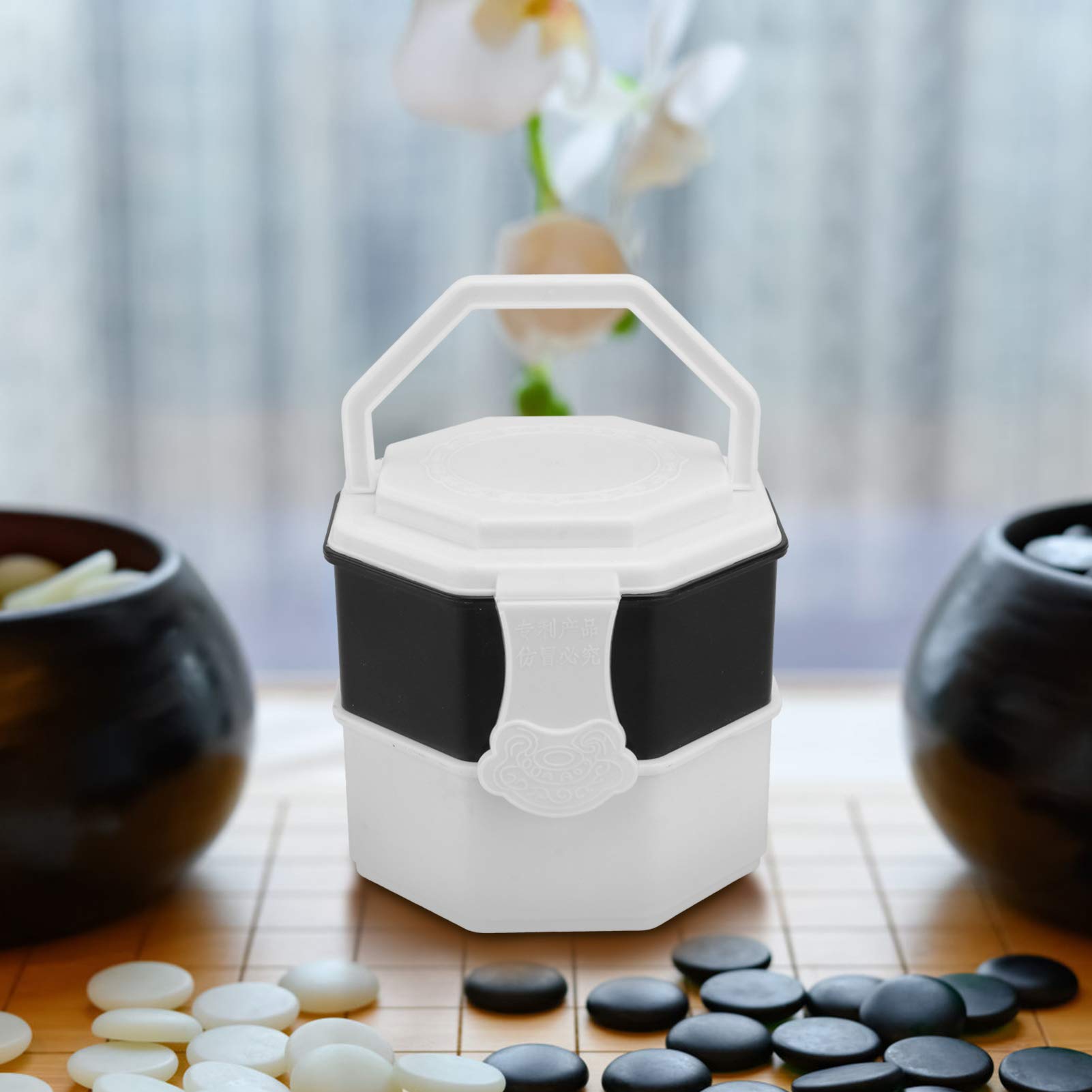 TOYANDONA Go Game Bowl with Lock and Handle Go Chess Pieces Holder Go Game Stones Can Go Chess Storage Container for Go Chess Game Supplies Black White