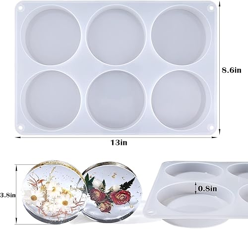 Miniatura 2 de Actvty Moldes de resina para posavasos redondos, moldes de silicona de 6 cavidades para resina epoxi, moldes profundos para preservación de ramo de