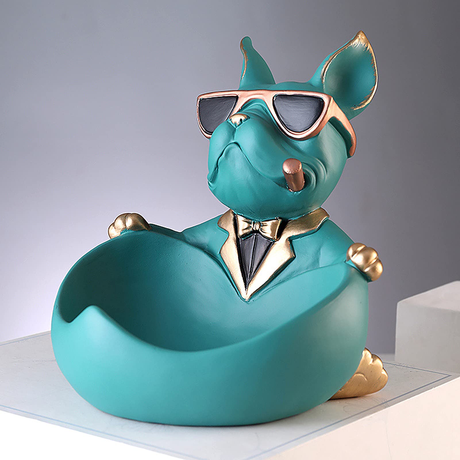 SXFYWYM Mouth Dog Figurine Storage Box Statue Resin Bulldog Sculpture, Puppy Decoration Sundries Container for Home Table, Bedroom, Study, Hallway, Office, Hotel Sculpture with Tray