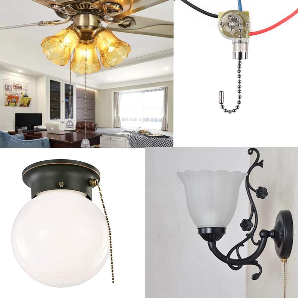 Ceiling Light Switch,ZE-110 3 Way 3-Wire Fan Light Switch Replacement Pull Chain Switch Compatible with Hunter Ceiling Fan (Nickel)