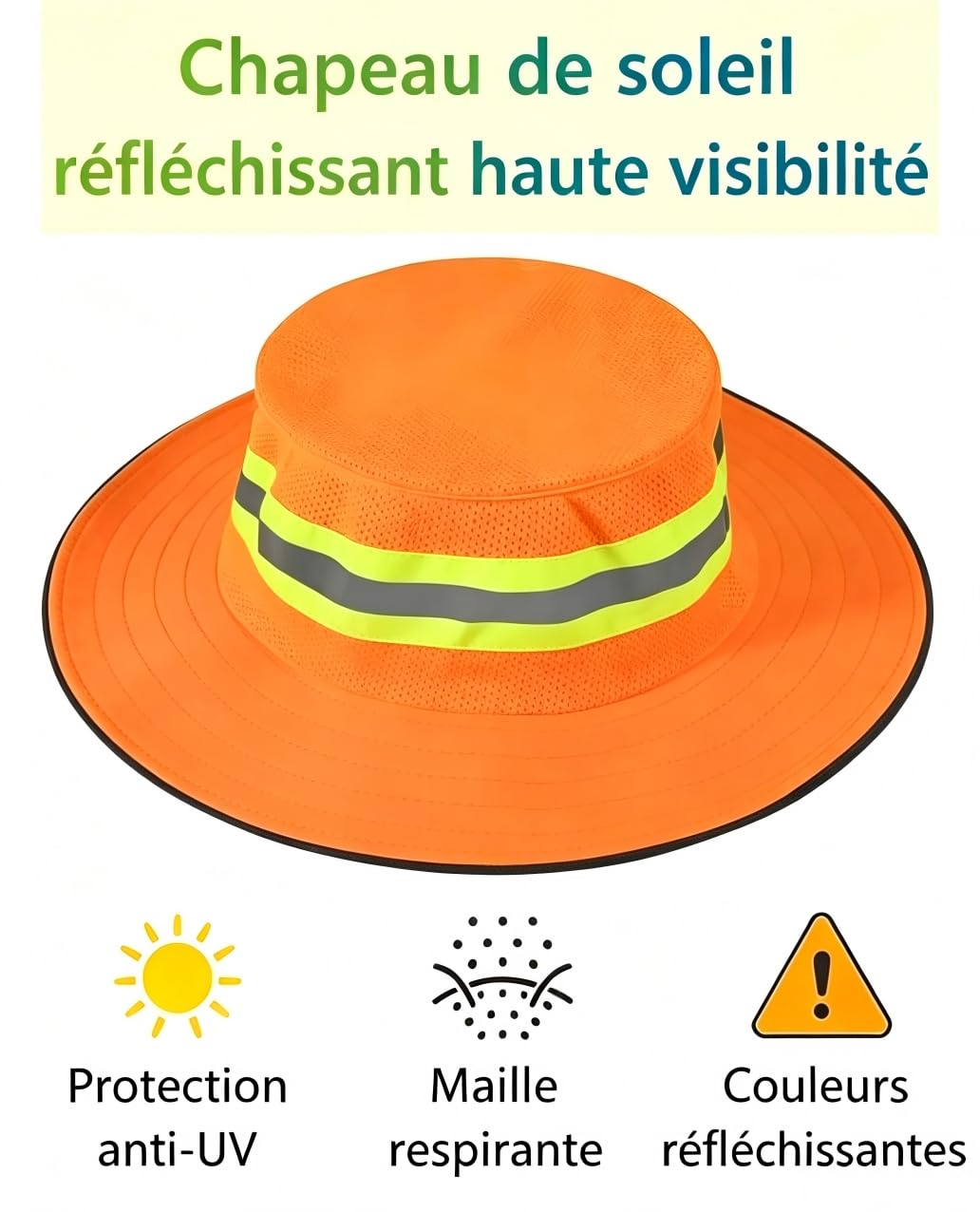 Chapeau de Soleil Haute Visibilité Chapeaux de Pêcheur Réfléchissant Chapeau d'alpinisme Randonnée Extérieur Protection UV Casquette Visière Large Bord Casquette Boonie de Travail pour Homme Femme