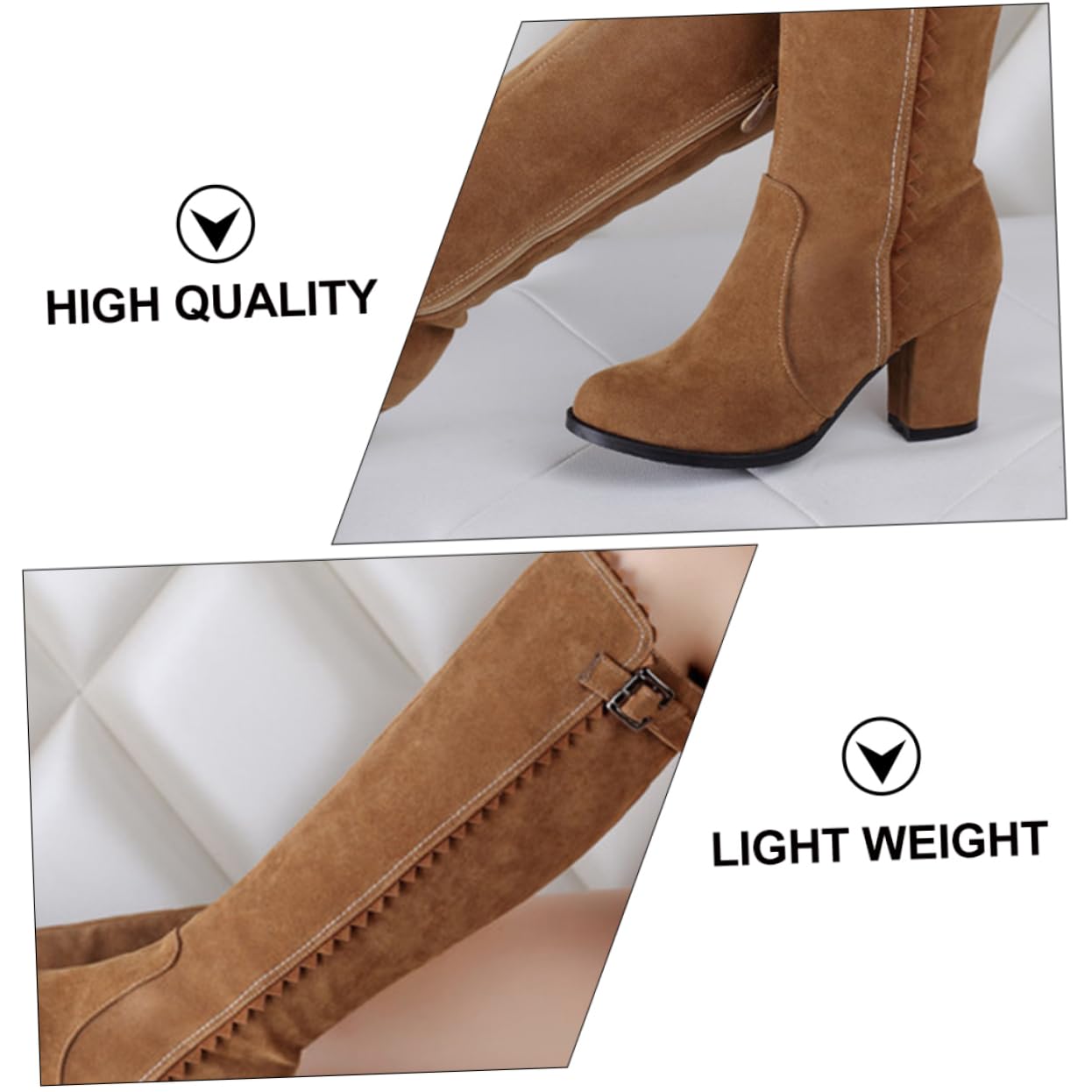 Botas Mujer Tacon Alto Botas Femeninas Botas De Ante Tacón Grueso Botas De Invierno Otoño Botas Largas Botas De Caballero Material De La : Caucho Light Brown