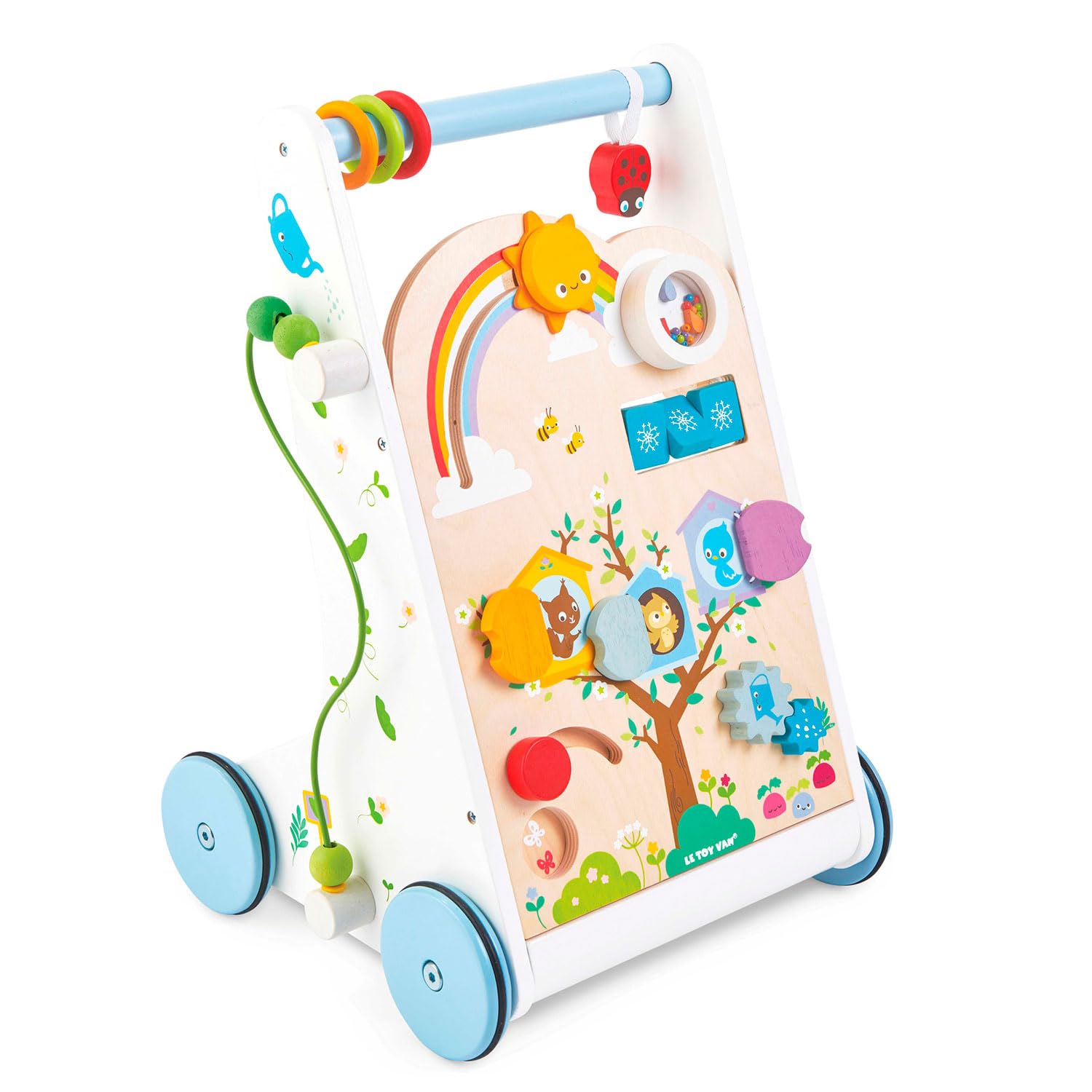 Le Toy Van - PL112 - Gioco educativo carrello primi passi multiattività, per bambini da 1 anno, in legno, Montessori, centro attività, girello 10 attività, giocattolo ecologico Petilou