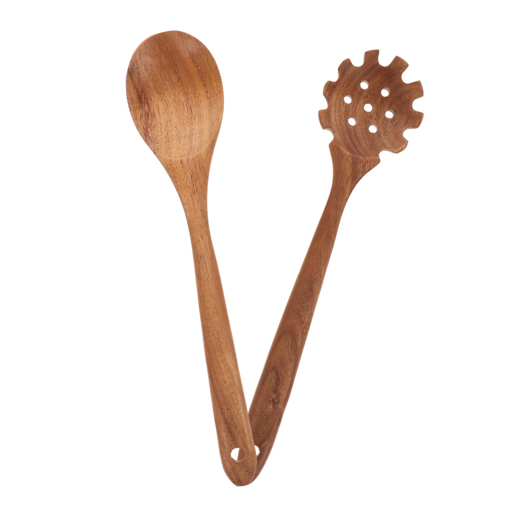 MAGICLULU 4 Sätze Nudellöffel Mit Langem Griff Nudelsieblöffel Gabeln Und Löffel Wok Holzlöffel Kochlöffel Küchenwaren Pfannenwender Aus Holz Großblättrige Akazie Light Brown 2 Stück * 4