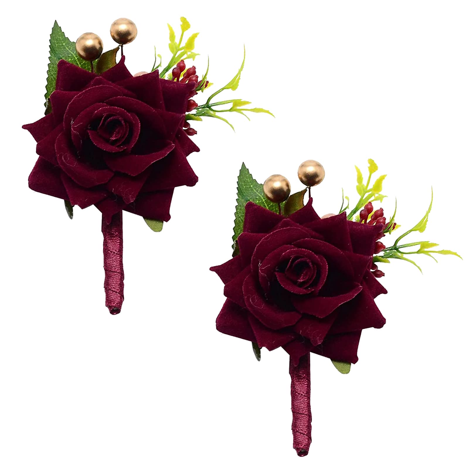 CRASPIRE 2PCS Red Rose Wedding Boutonniere Corsage Buttonhole With Pins Flower Groom Groomsman Best Man Wedding Flowers Accessories for Groom Groomsmen Prom